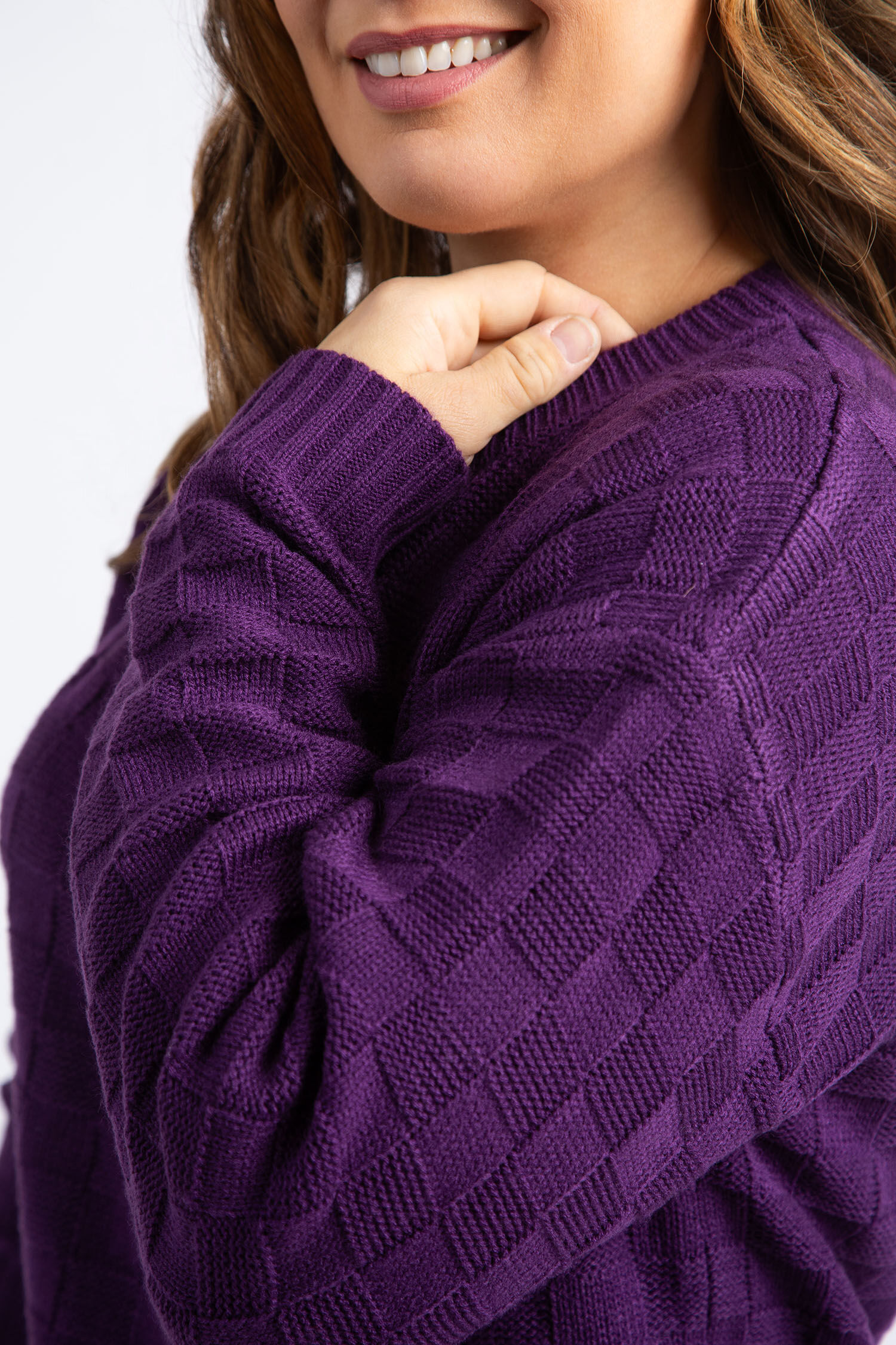 Crewneck Basket Weave Knit Sweater Image 5