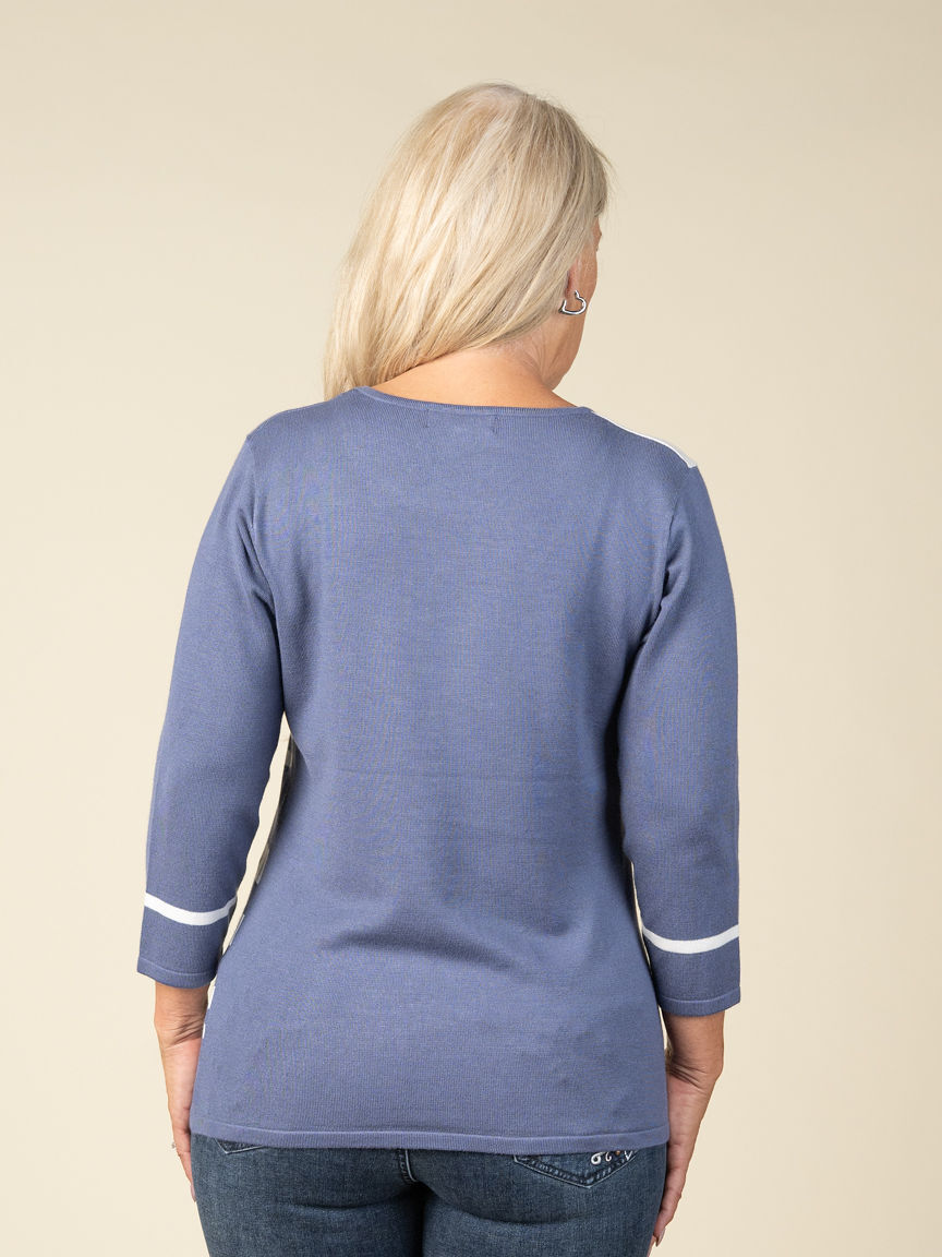 3/4 Sleeve Color Block Top With Hotfix