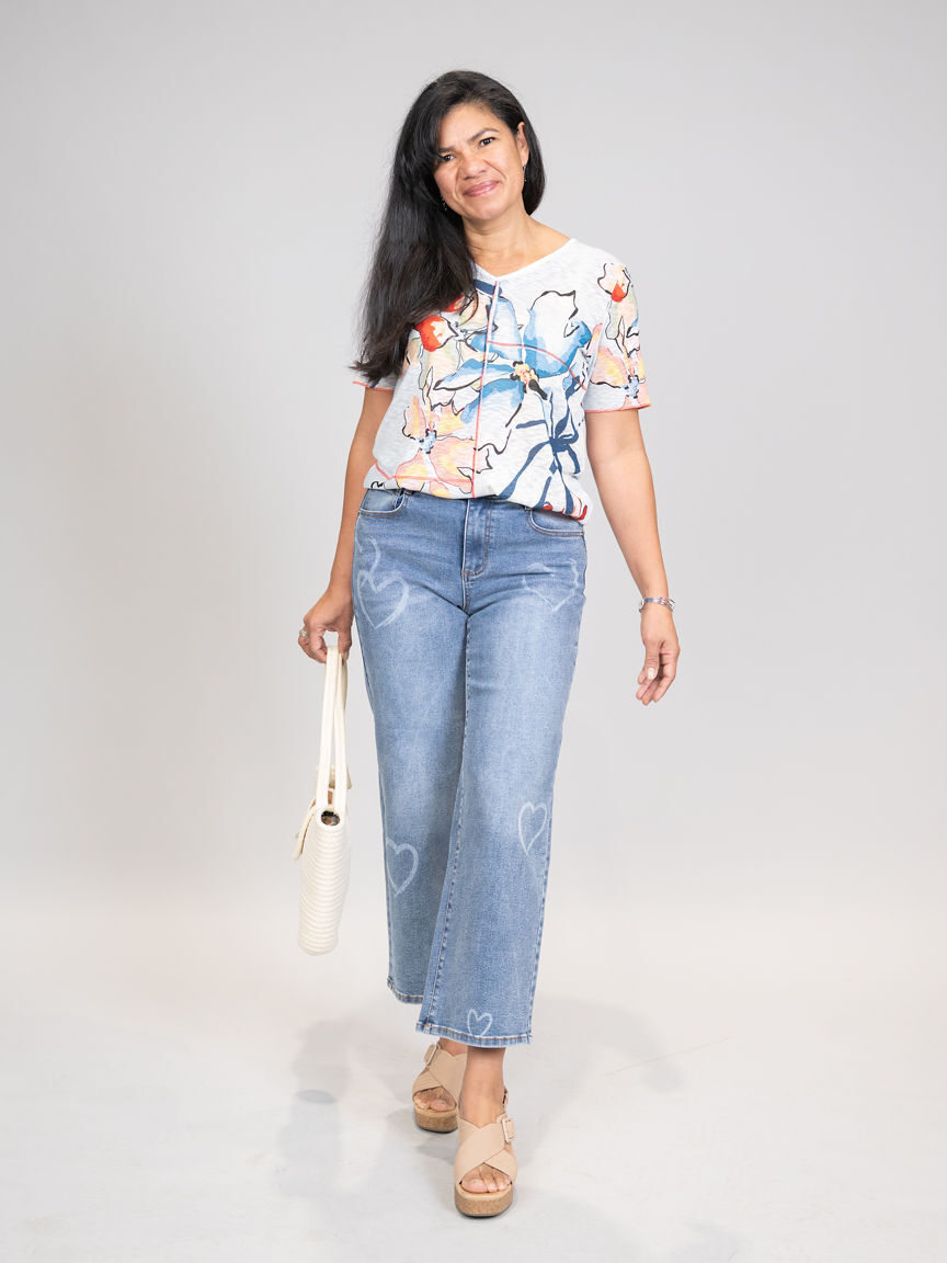 Burnout V-Neck Top With Exposed Seams