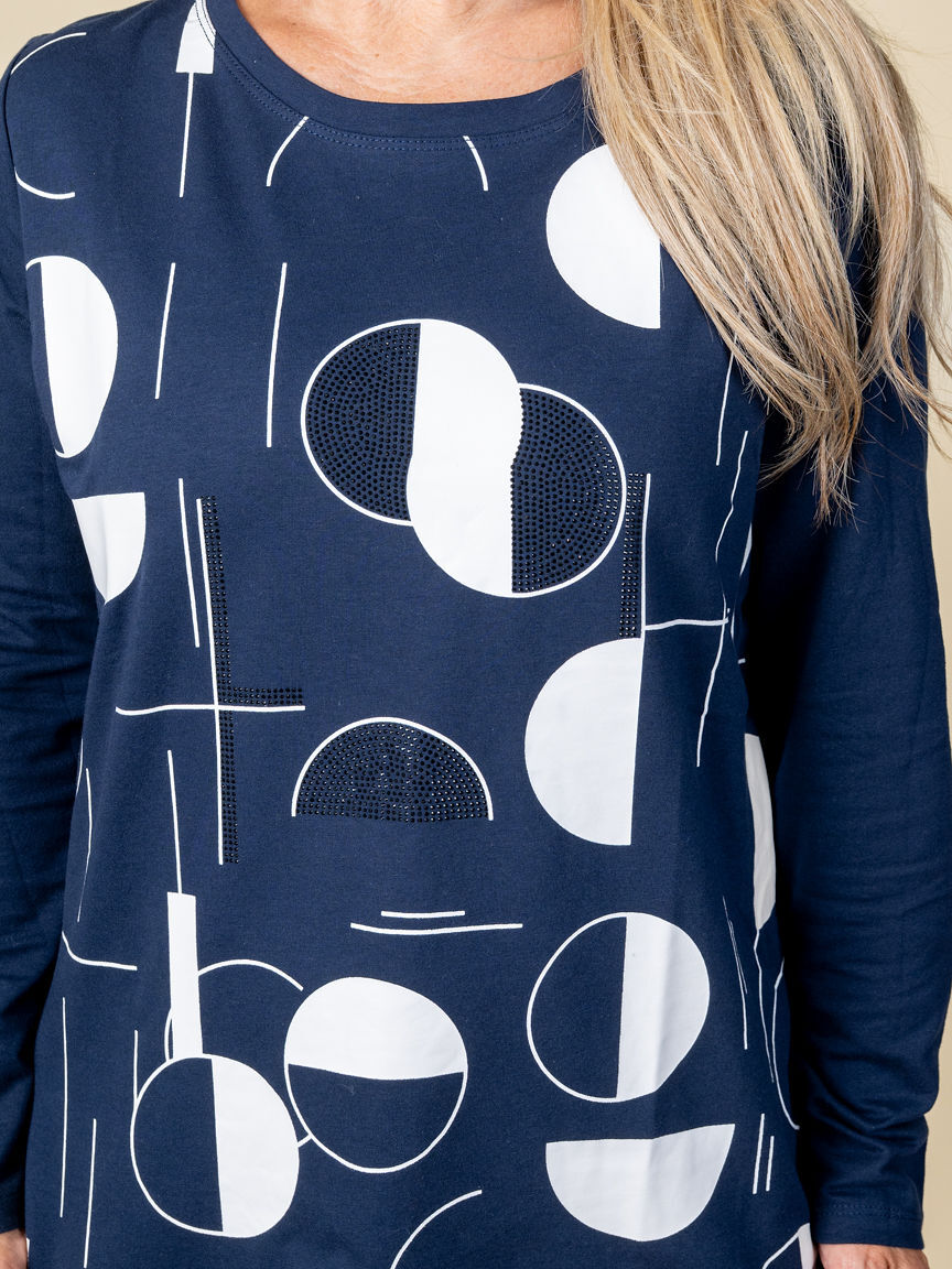 3/4 Length Sleeve Top w/ Geometric Bling