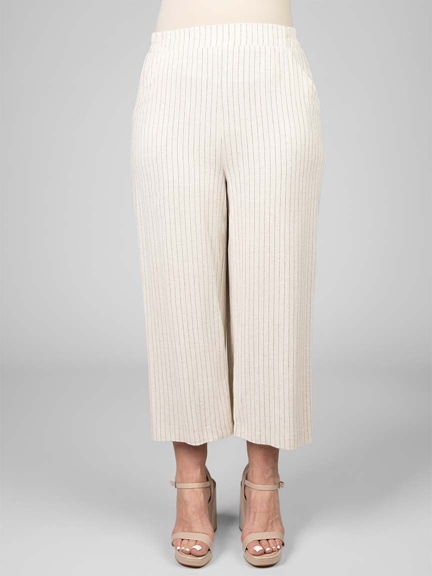 Elastic Waist Striped Linen Flowy Pants