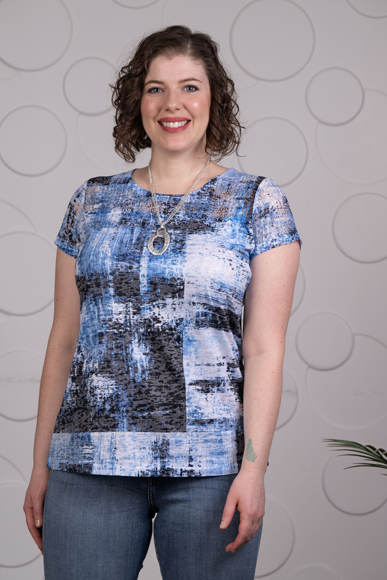 Cap Sleeve Lace Shoulder Burnout Top Image 1