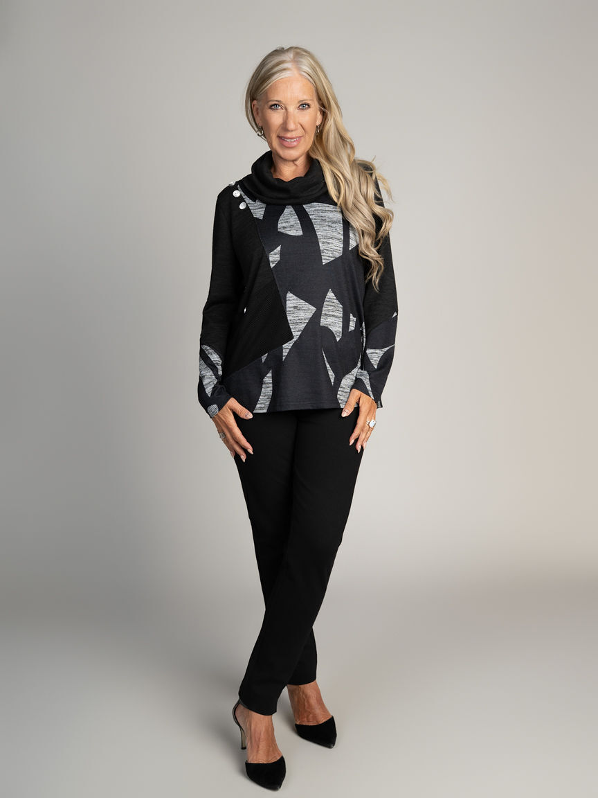 Cowl Neck Top with Mesh Pocket