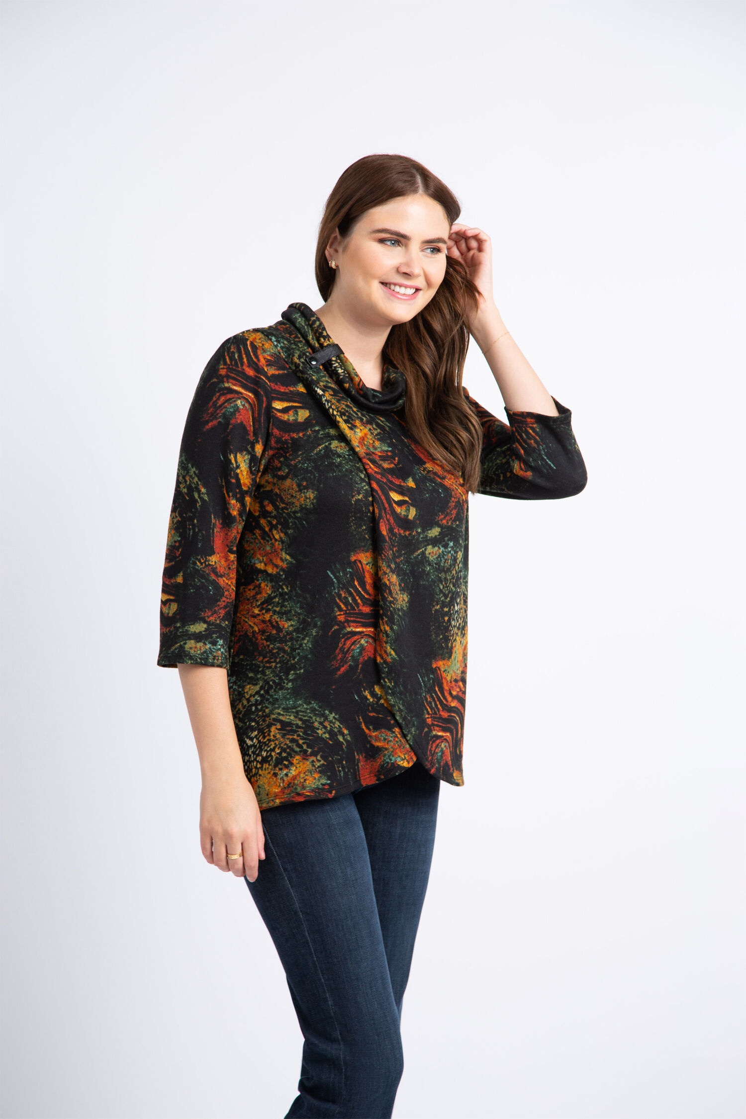 &frac34; Length Sleeve Cowl Neck Image 3