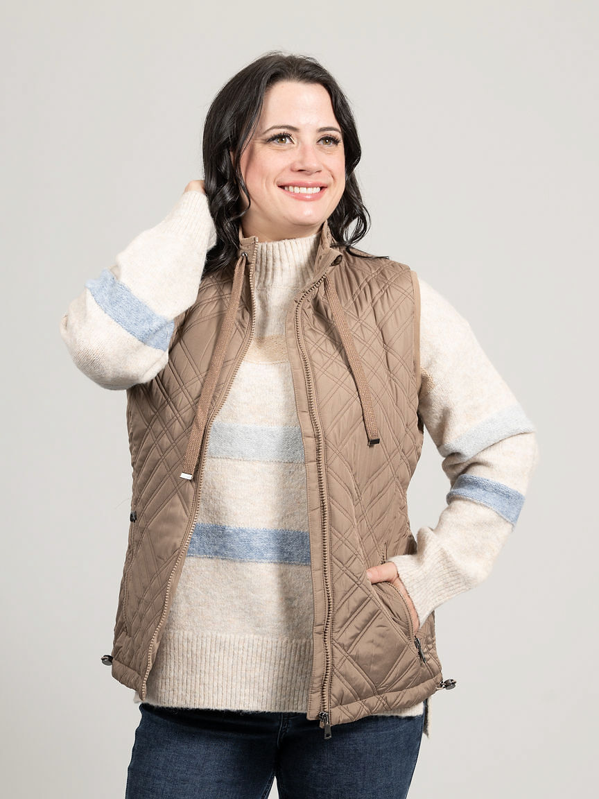 Diamond Print Zip Up Vest With Pockets