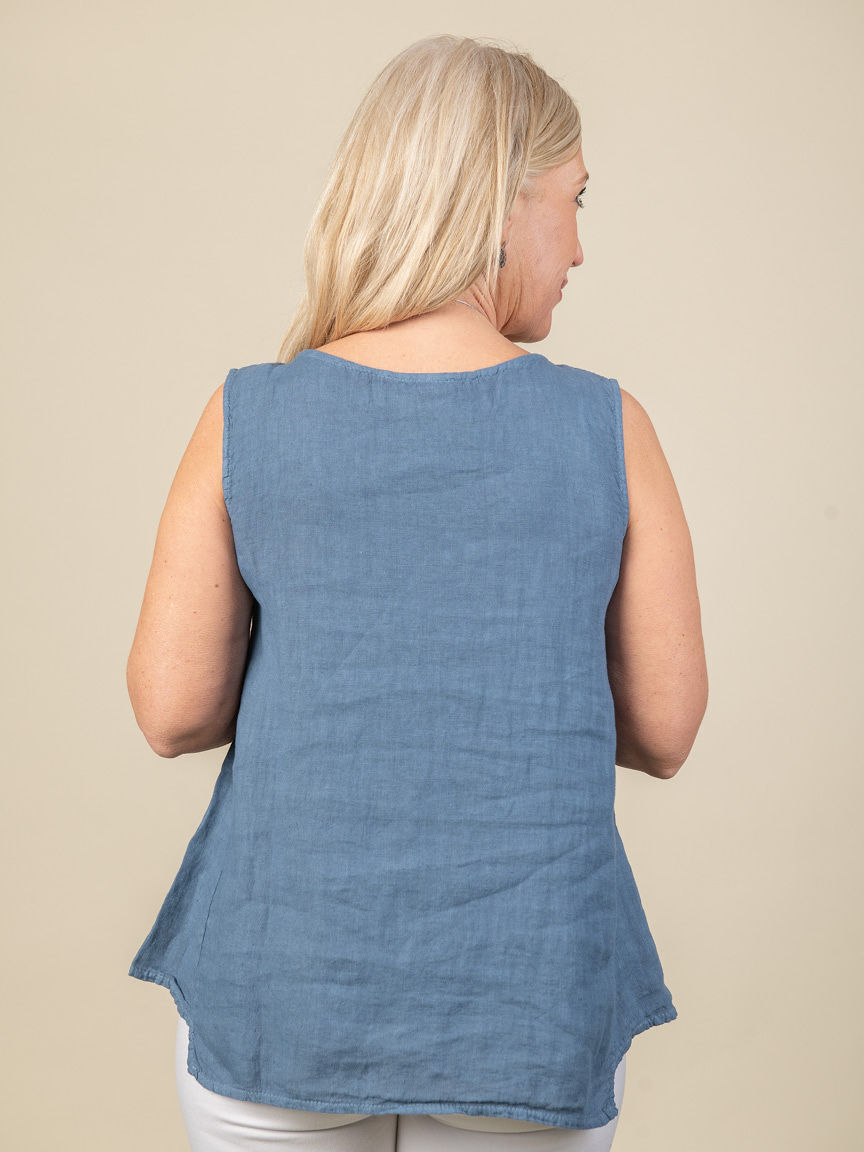 Solid Sleeveless Top with Side Seam Button Detail Image 3