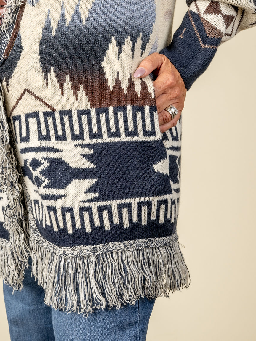Collared Cardigan With Fringe
