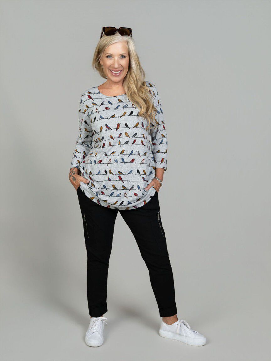 3/4 Sleeve Bird Print Shirt