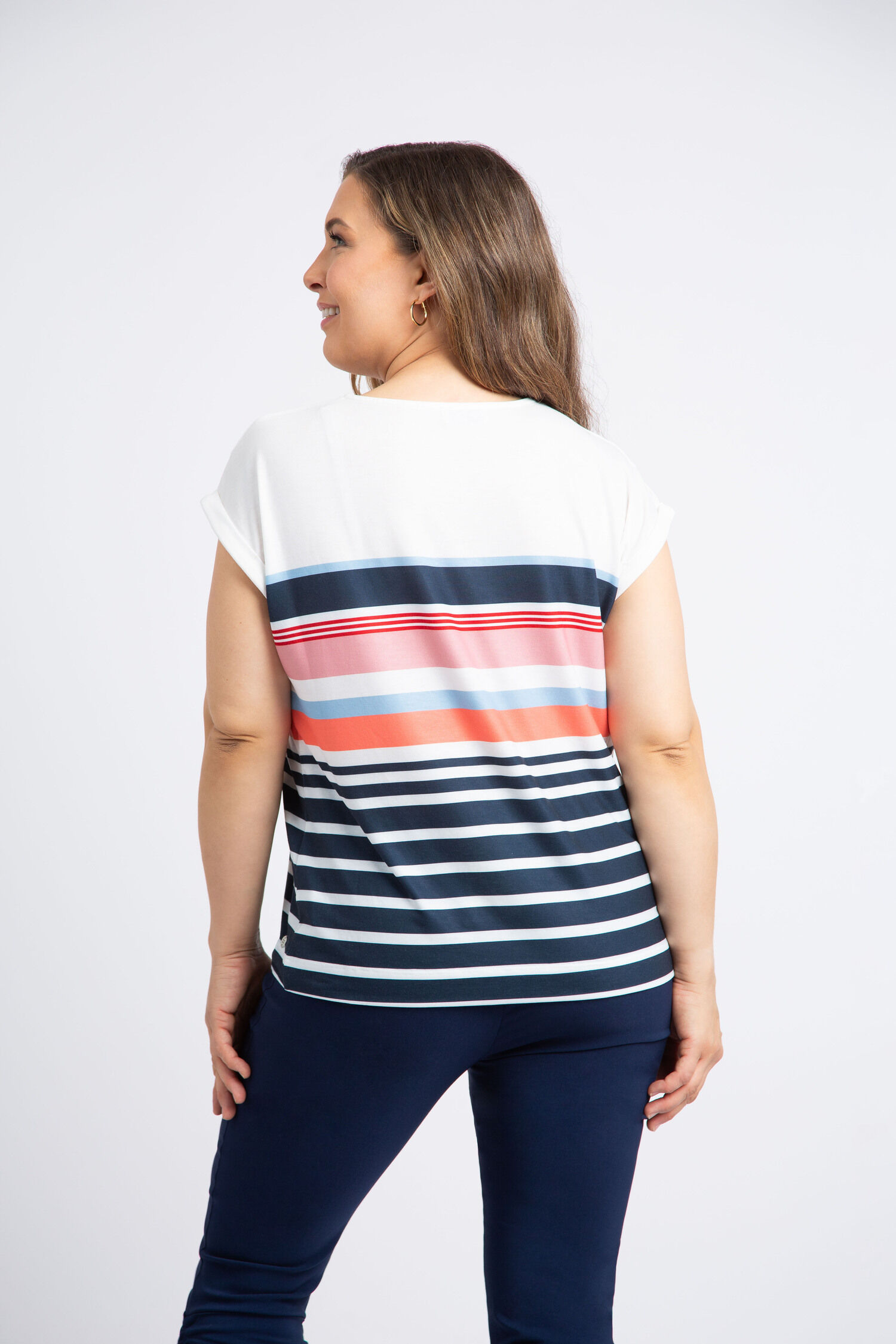 Cap Sleeve Striped Crewneck Top Image 3