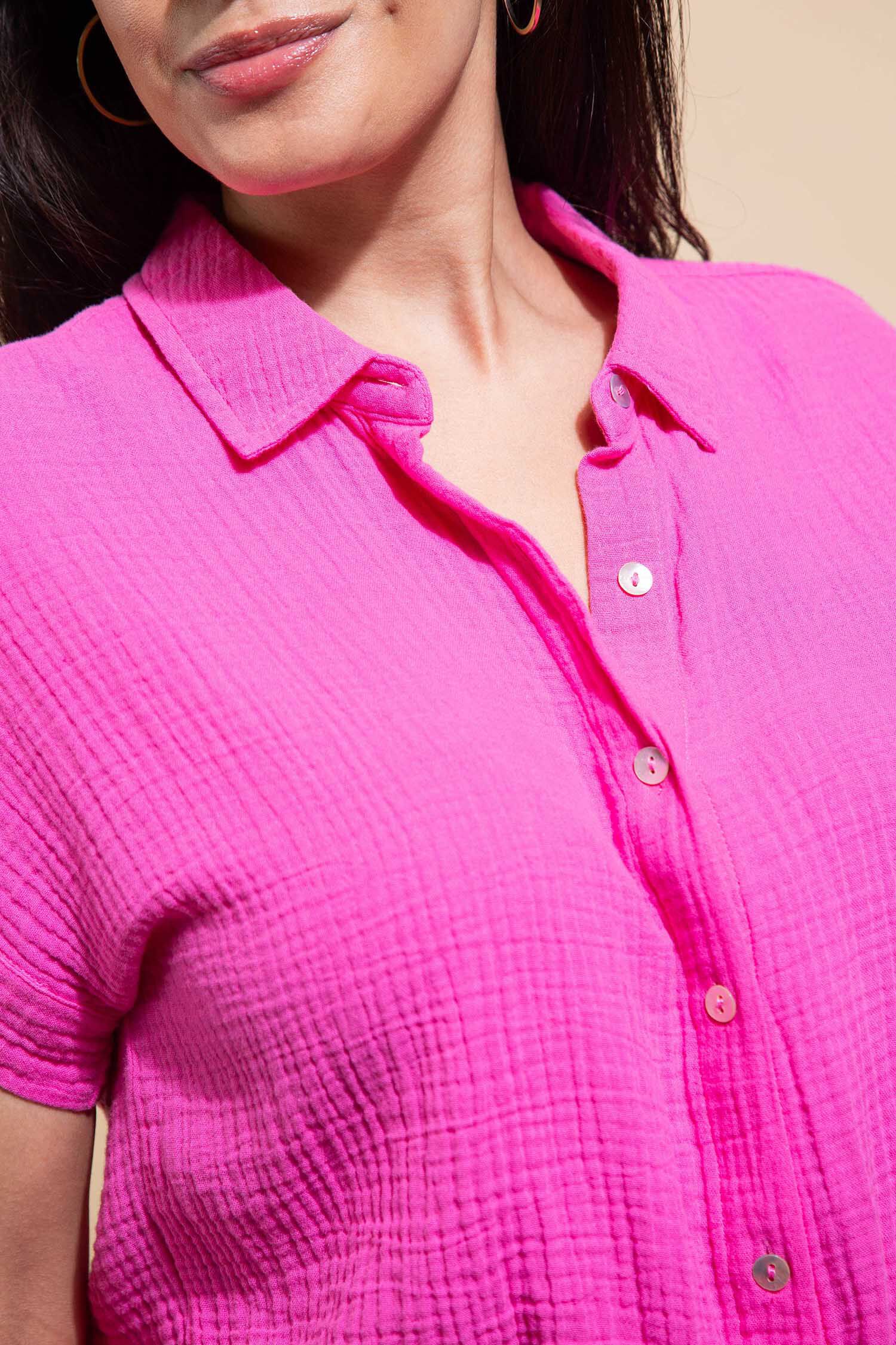 Short Sleeve Cotton Gauze Button-Up Shirt Image 5