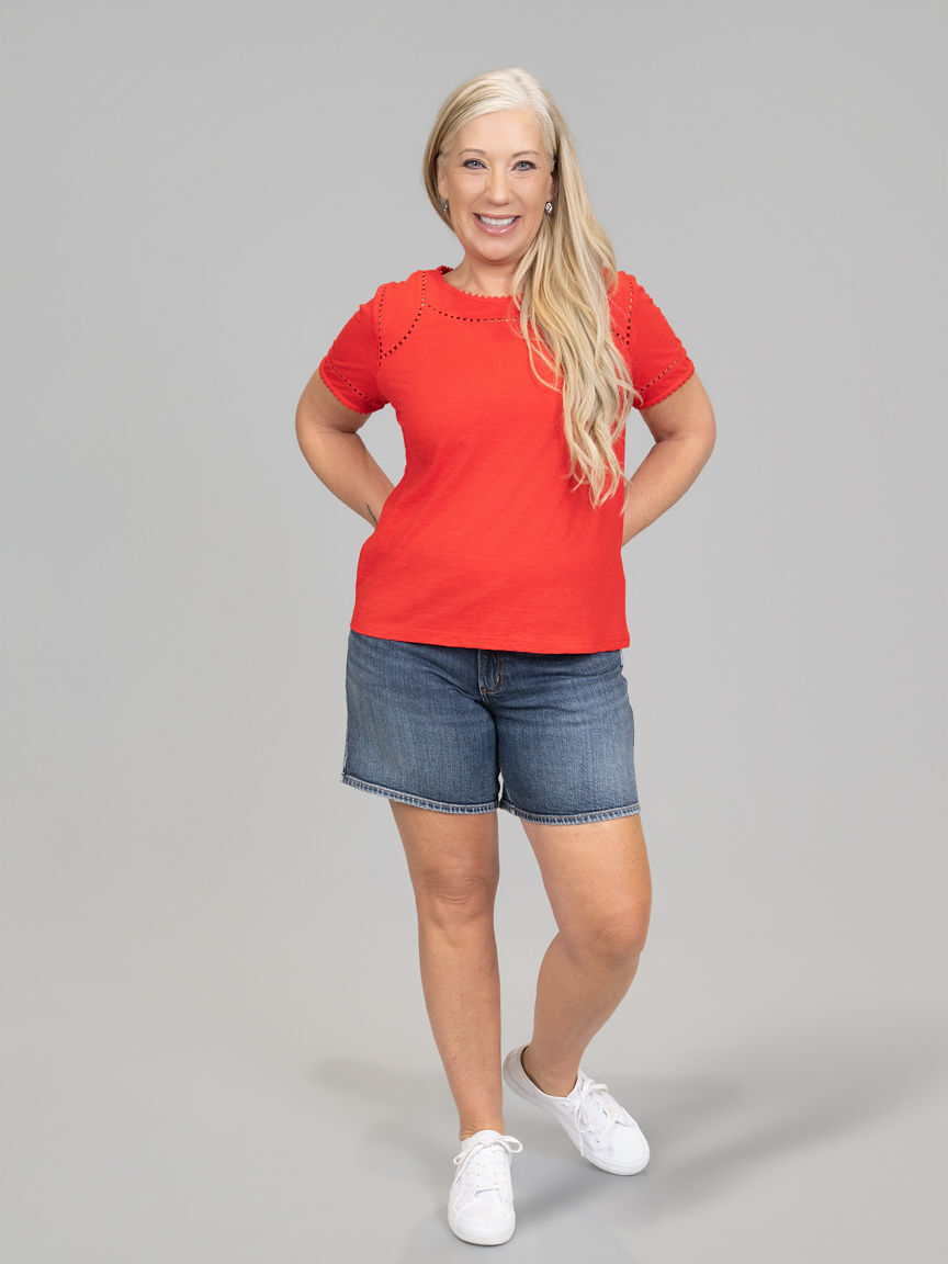 Short Sleeve Dotted Lace Top Image 6