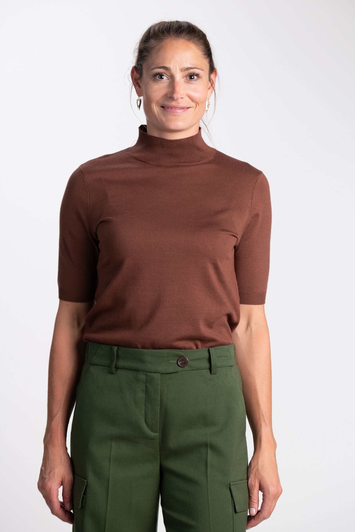 Short Sleeve Mock Neck Knit Top  Image 1