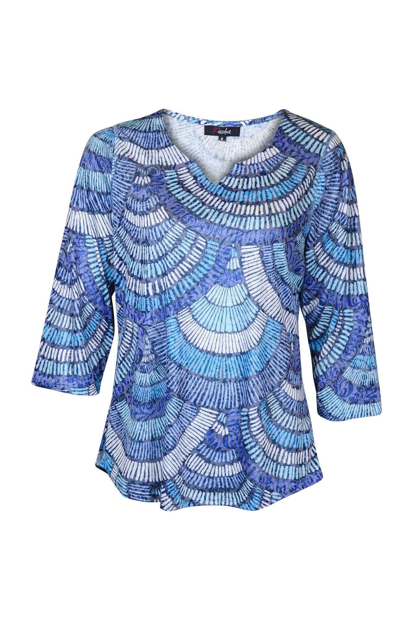 Printed Notched Neck 3/4 Sleeve Top Image 1