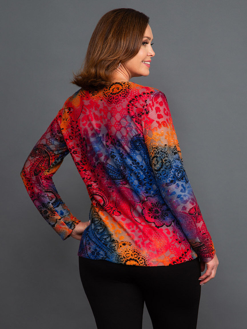 Long Sleeve Boucle Burnout Top Image 5