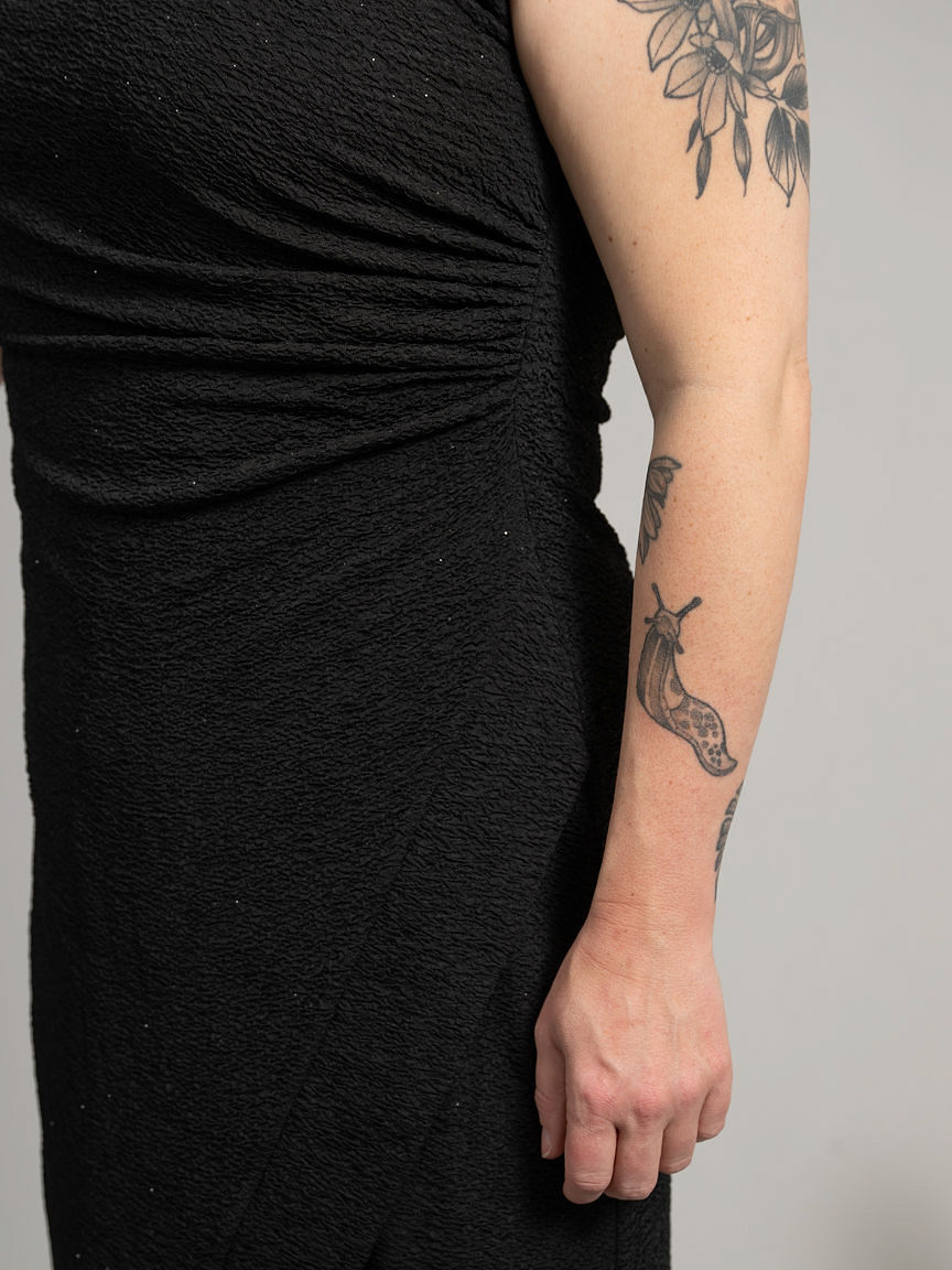 Sleeveless Knee Length Faux Wrap Dress With Sparkle