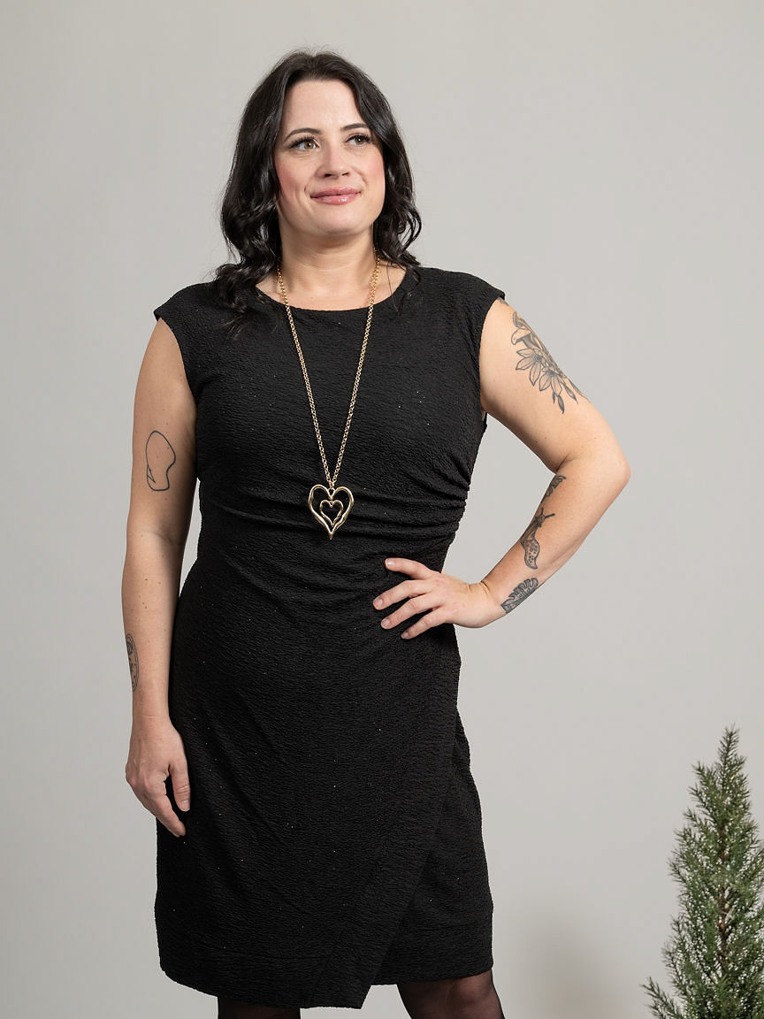 Sleeveless Knee Length Faux Wrap Dress With Sparkle