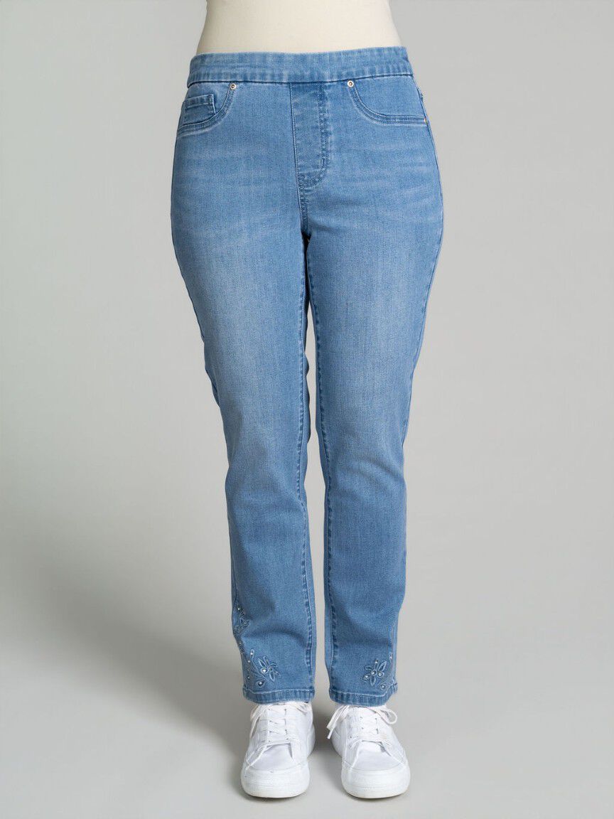 Sophia Curvy Pull-On Embroidered Jeans