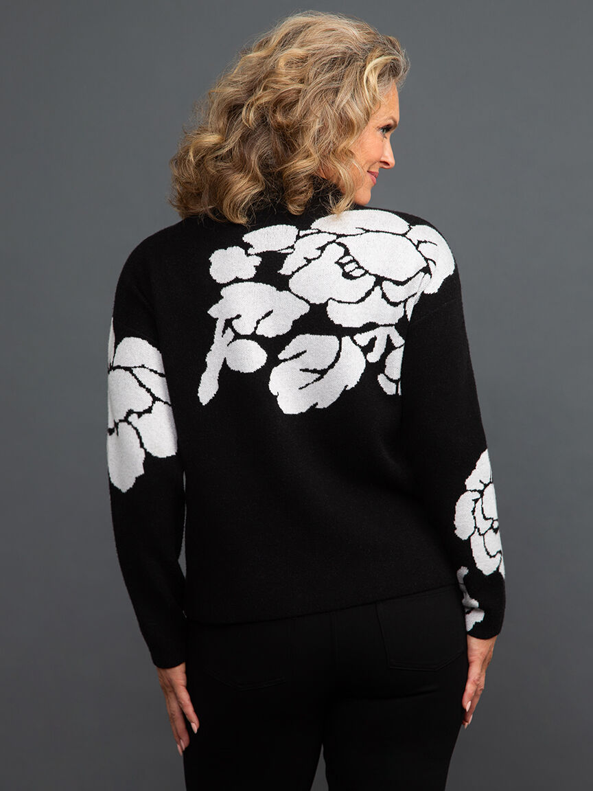 Knit Jacquard Funnel Neck Floral Sweater Image 5