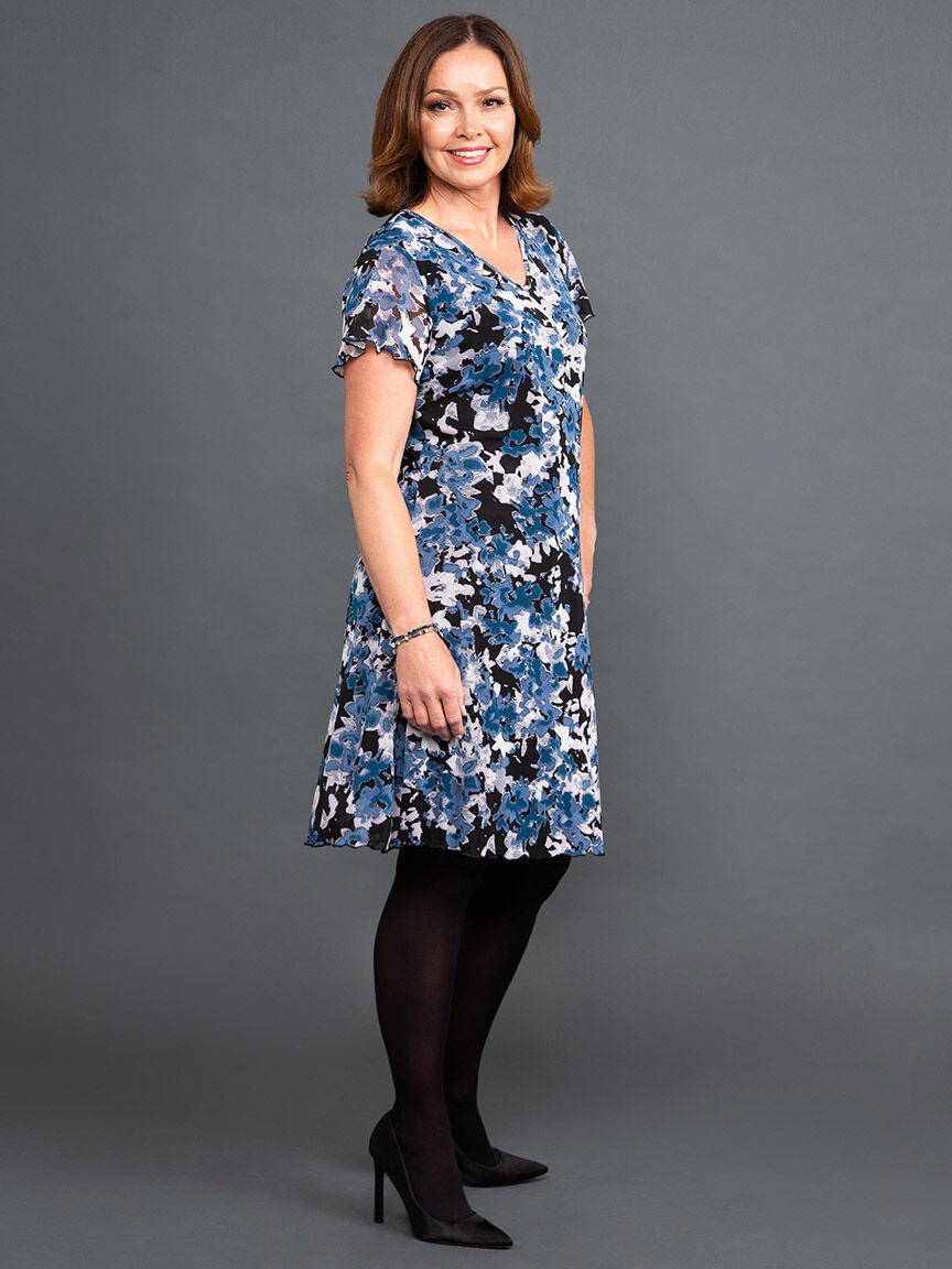 Flutter Sleeve Knee Length Mesh Dress Image 5