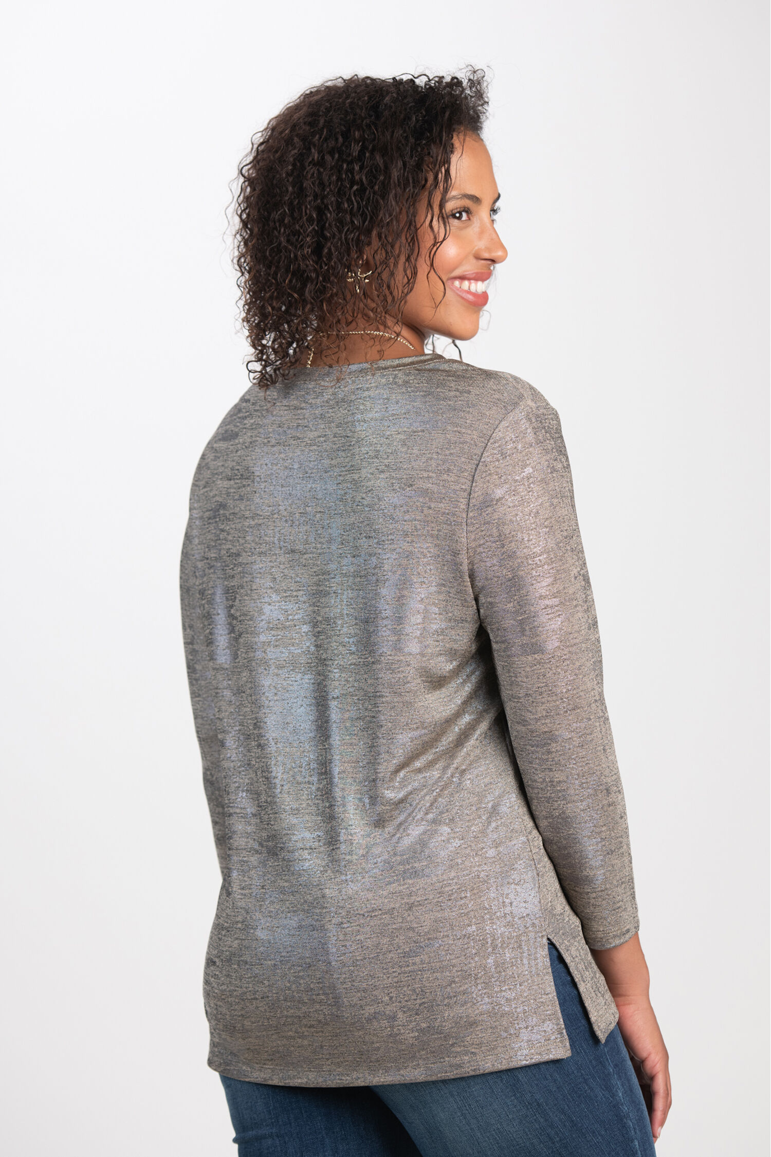 &frac34; Sleeve V-Neck Top w/ Lurex  Image 2