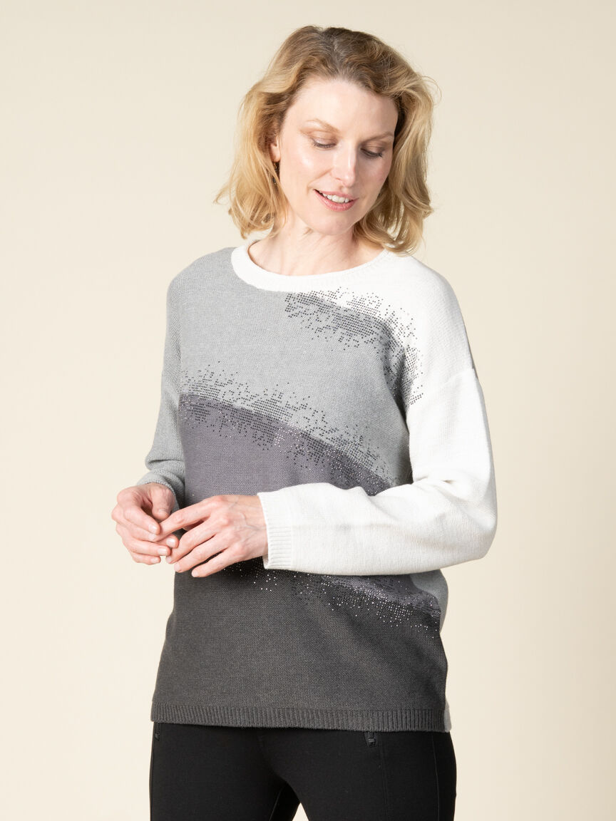 Long Sleeve Color Block Sweater With Hotfix