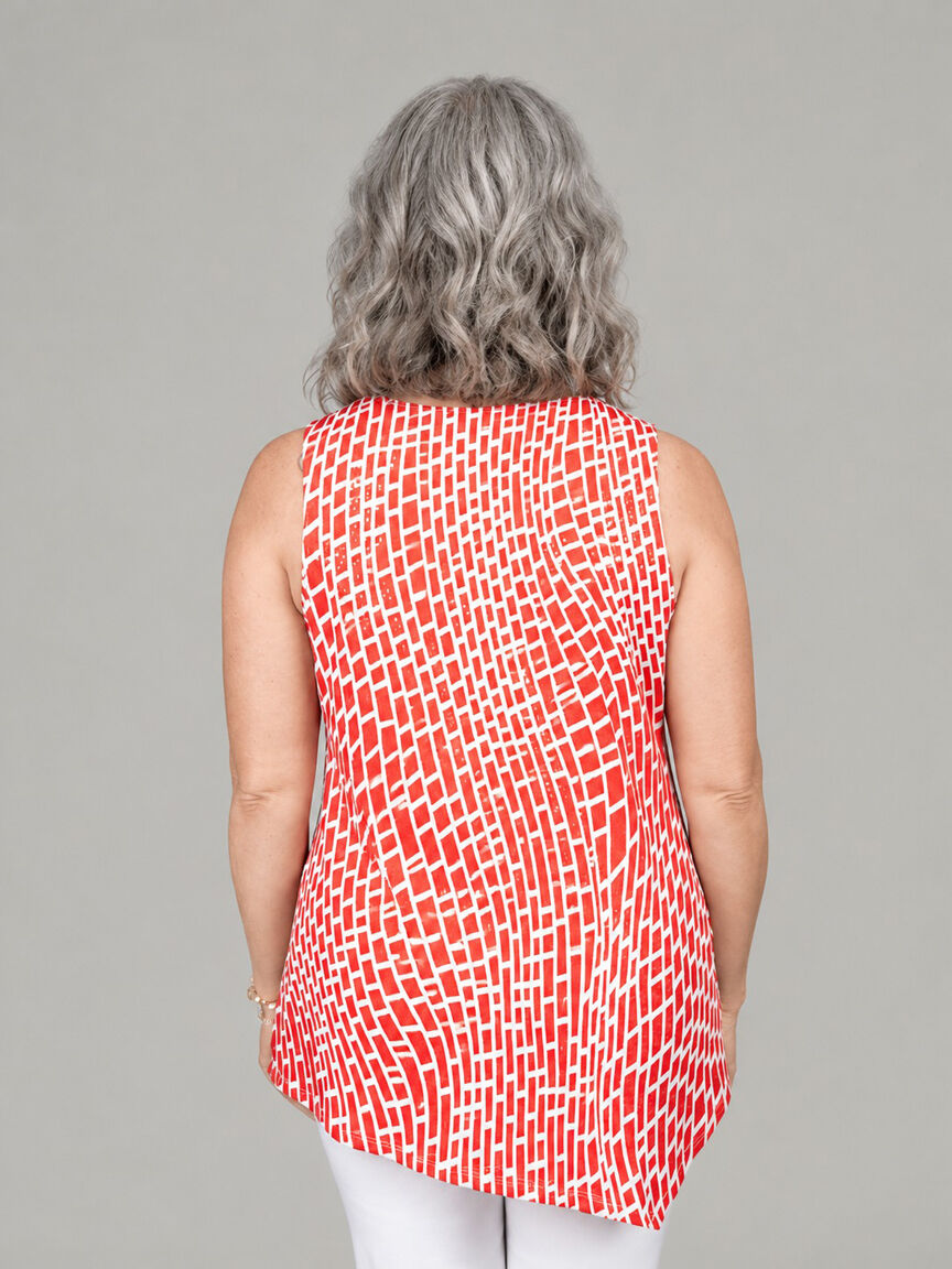 Sleeveless V-Neck Top With Asymmetrical Hem