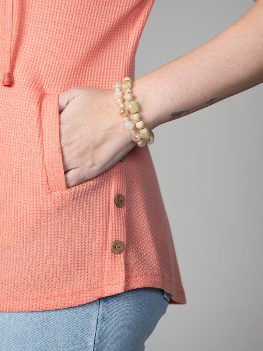 Short Sleeve Waffle Knit Tunic With Hood Image 3