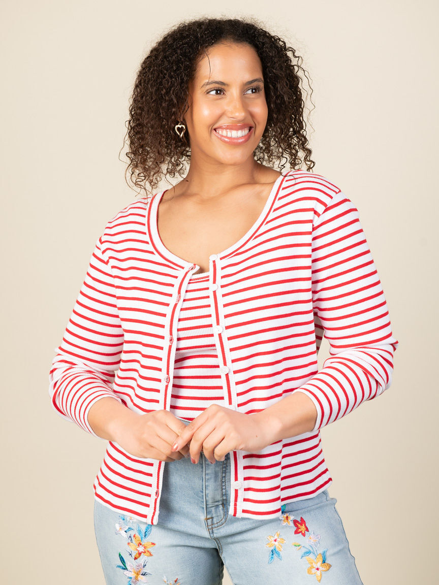 Baby Rib Stripe Wear  Button-Down Cardigan