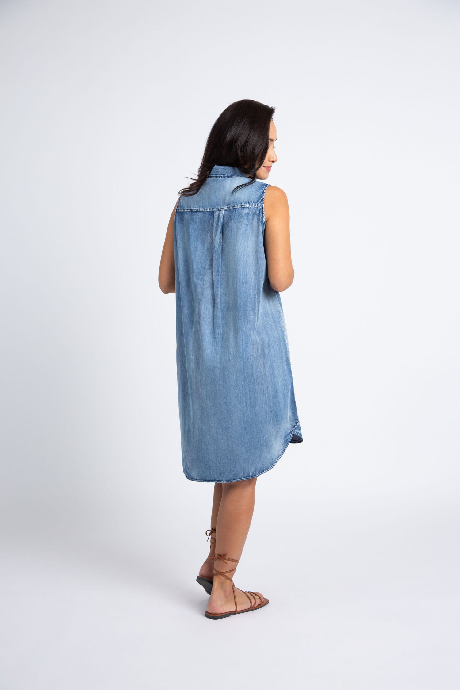 Distressed Denim Sleeveless Dress Image 3