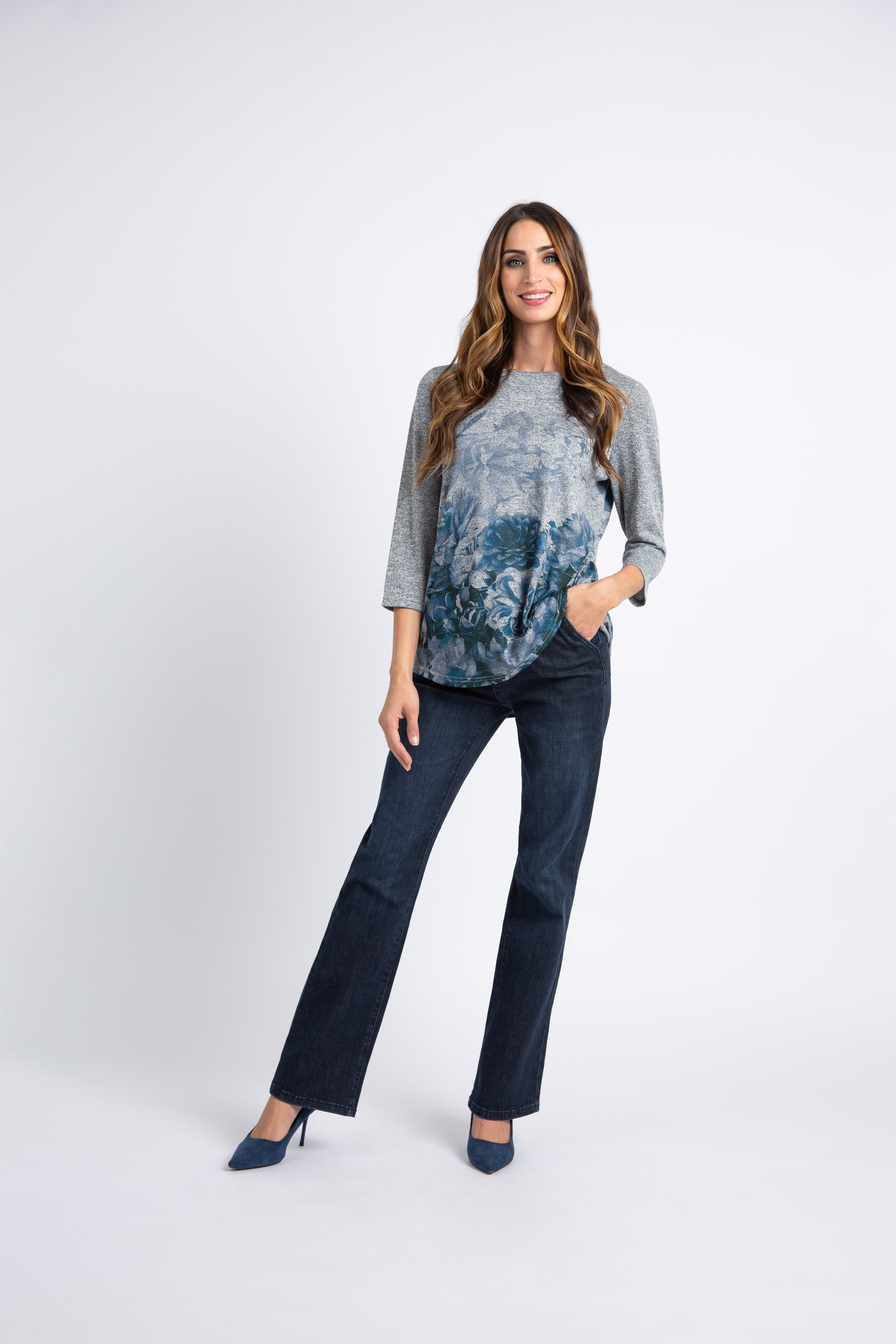 &frac34; Sleeve Floral Print Top  Image 1