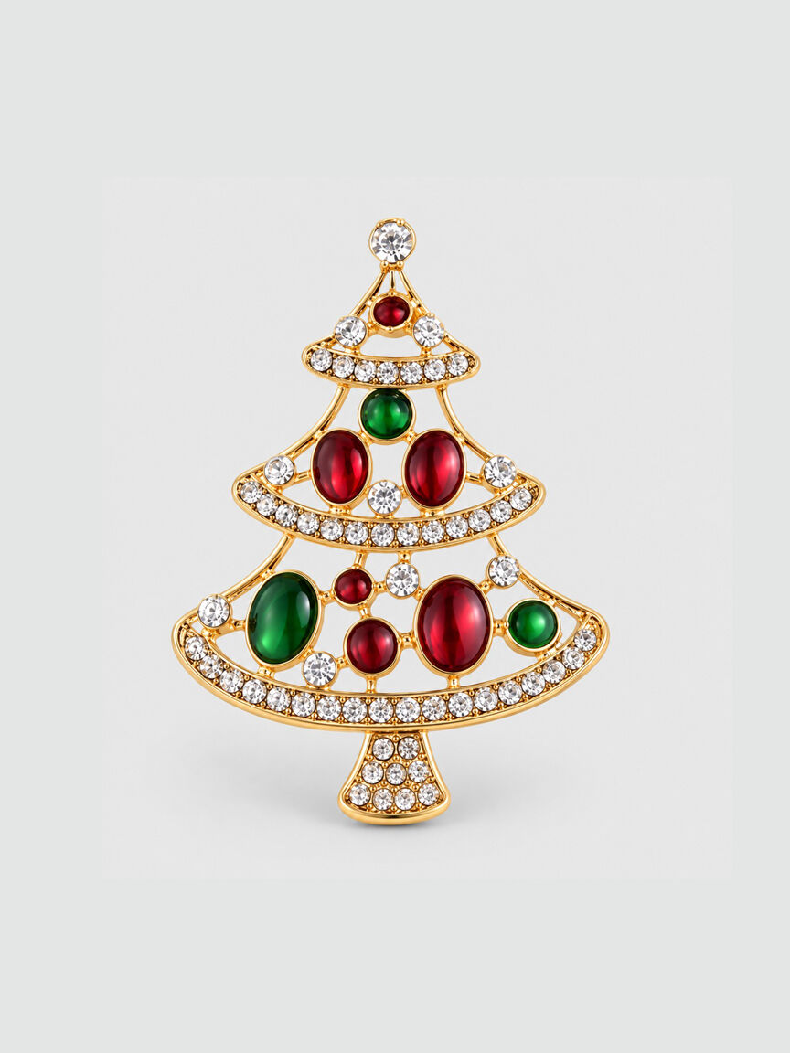Red and Green Bling Tree Brooch