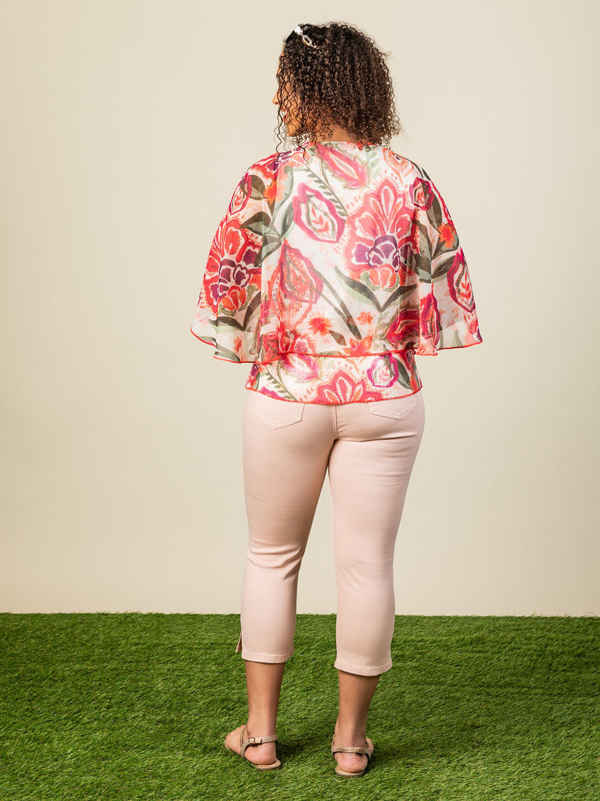 Sheer Overlay Short Sleeve Poncho Image 3