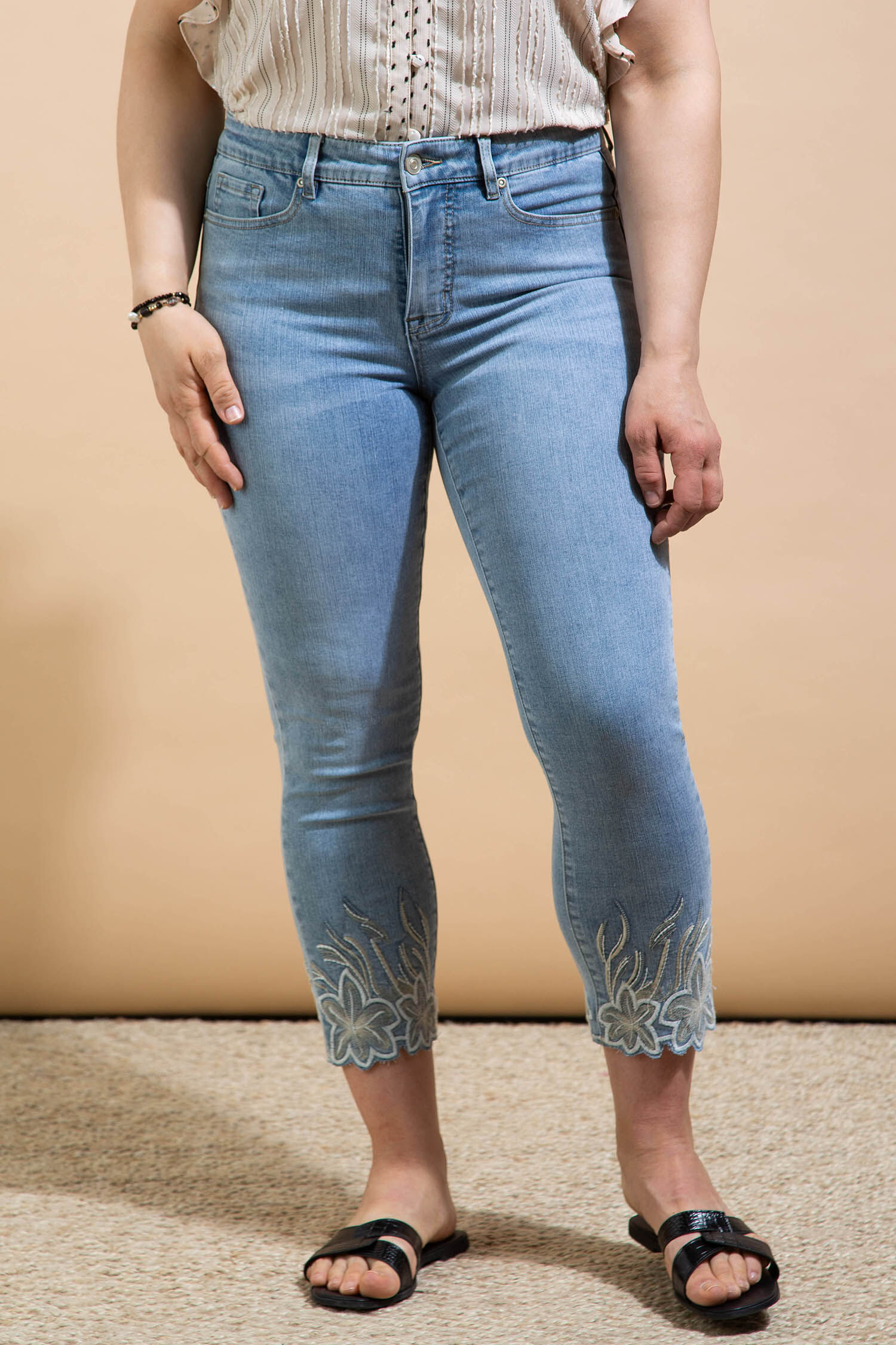Audrey Cropped Floral Embroidered Jeans Image 2