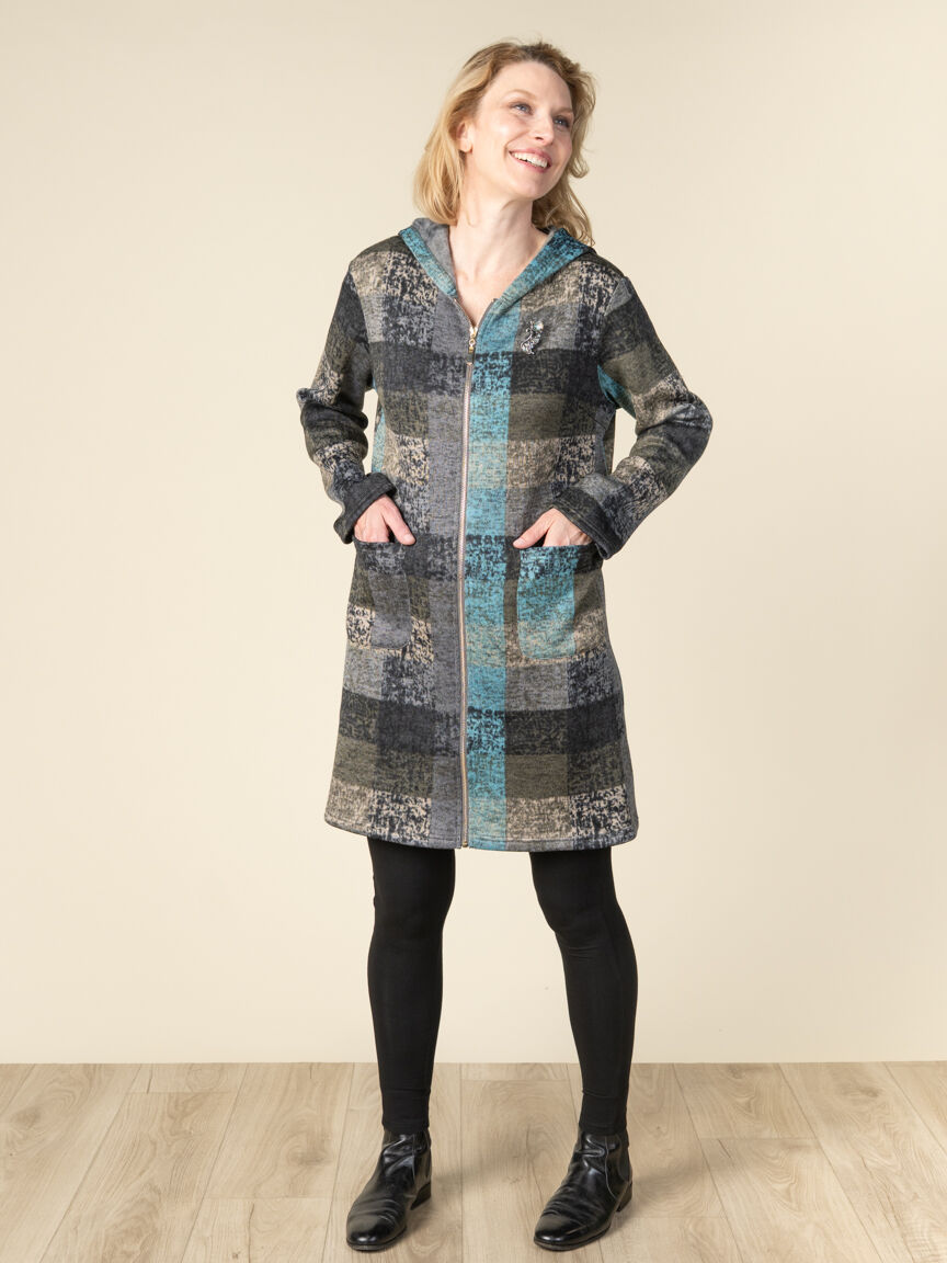 Long Sleeve Zip Up Plaid Jacket Image 2