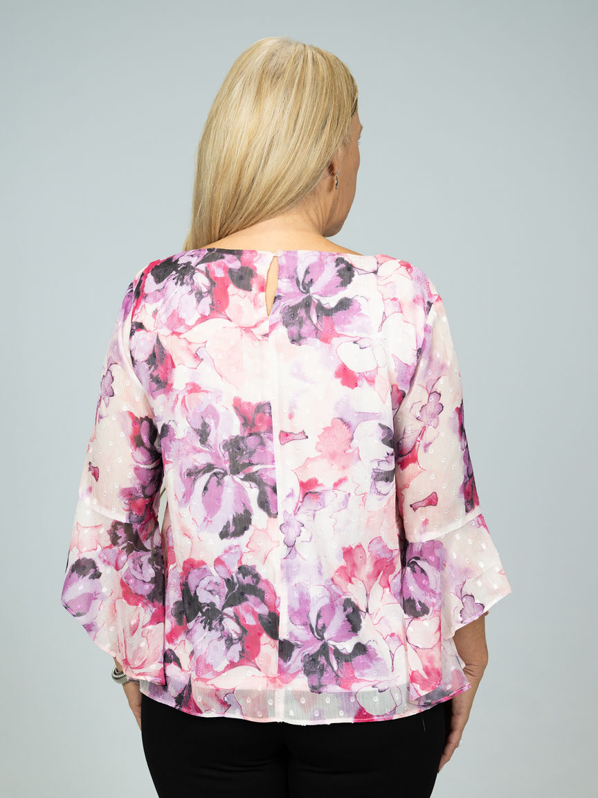 Sheer Floral Flowy 3/4 Sleeve Top