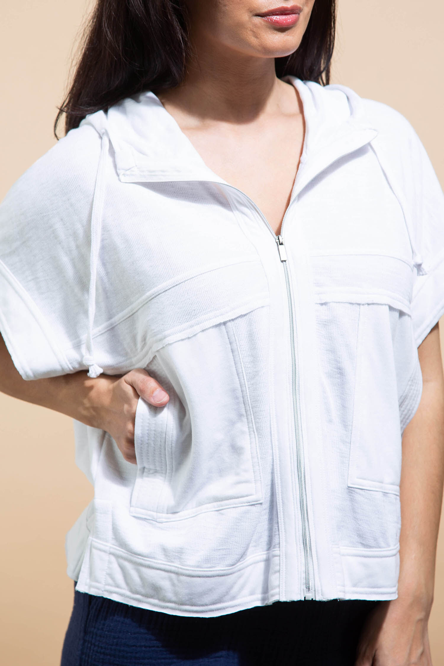 Zip-Up Knit Short Sleeve Jacket Image 5