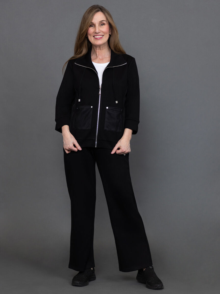 &frac34; Sleeve Zip Up Scuba Jacket  Image 1