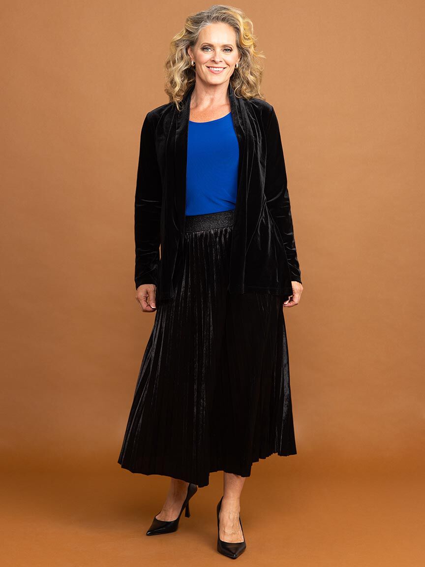 Pleated Velvet Midi Skirt