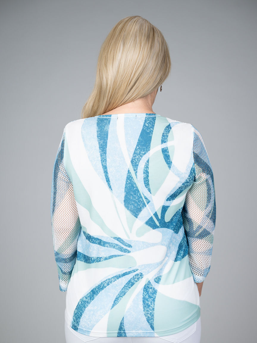 3/4 Sleeve Mixed Panel Top