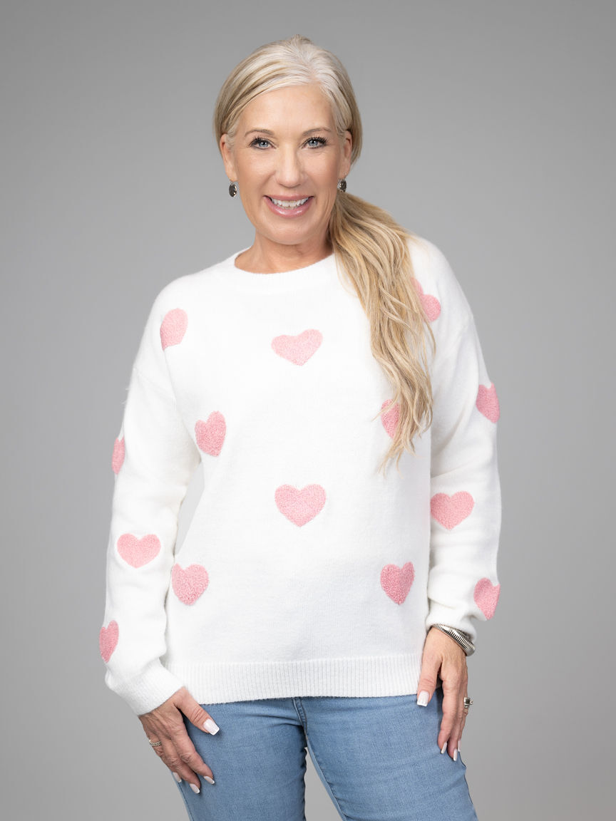 Crew Neck Sweater With Hearts