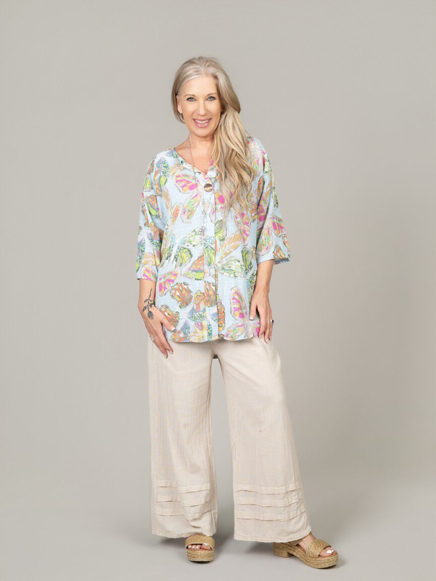 3/4 Sleeve Butterfly Print Top