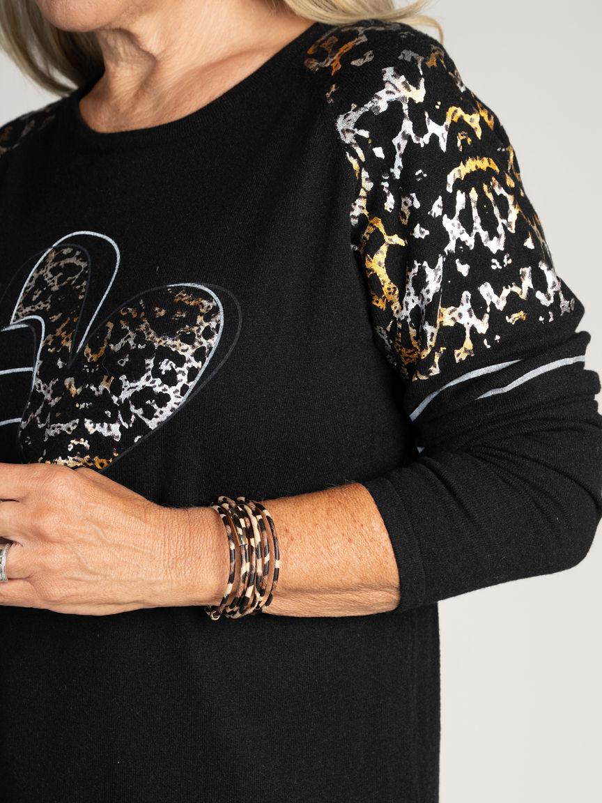 Lightweight Metallic Print Long Sleeve Top