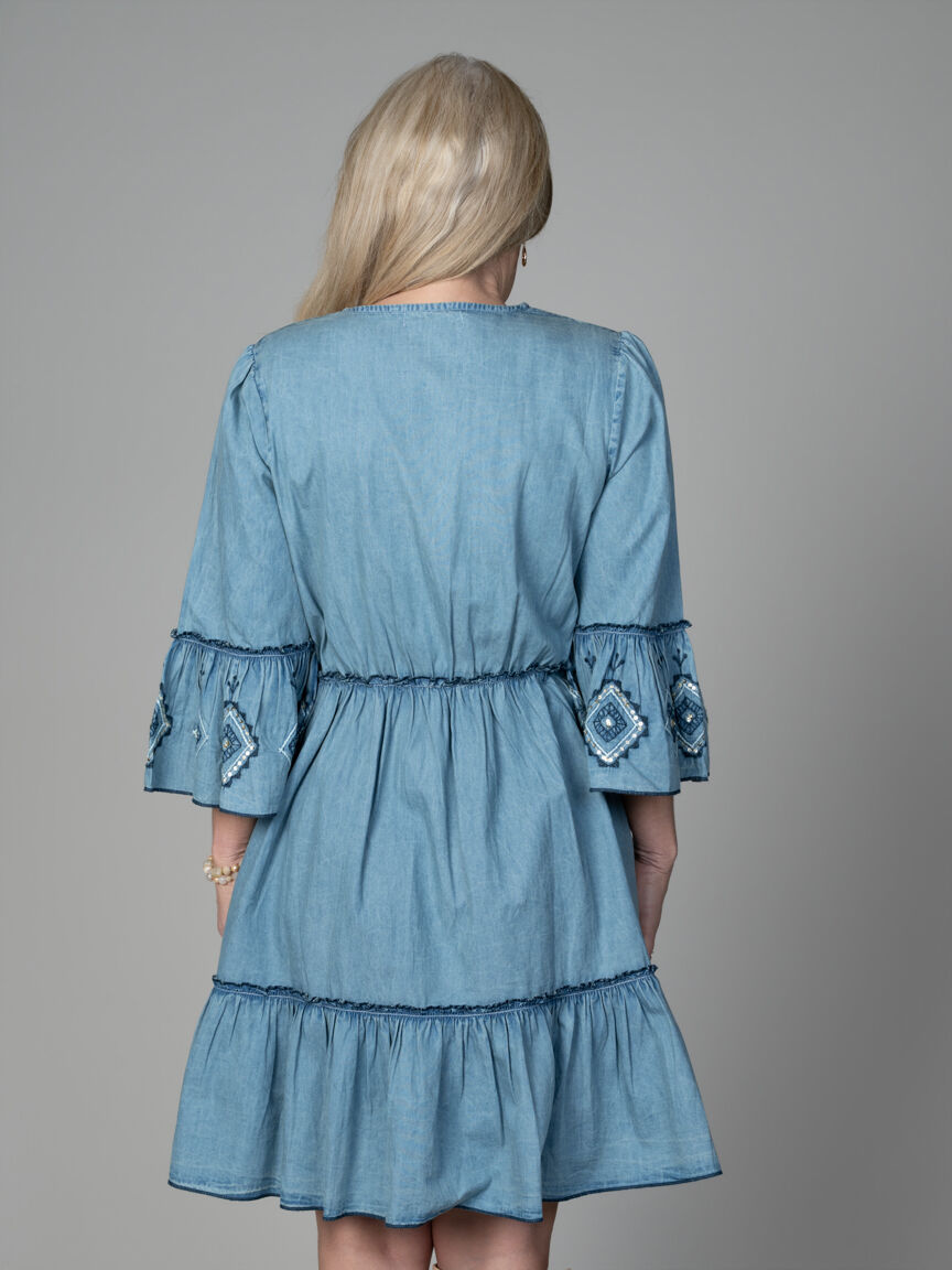 3/4 Sleeve V-Neck Knee Dress