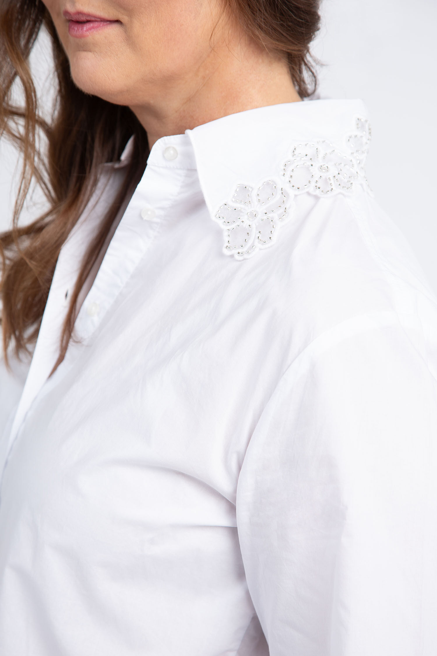 Embellished Collar Button-Up Shirt