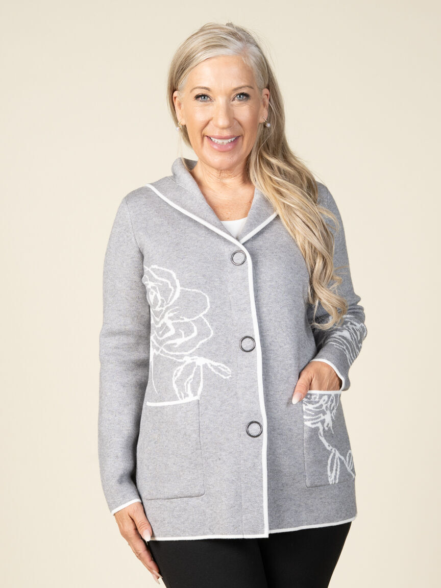 Hooded Floral Cardigan With Snaps