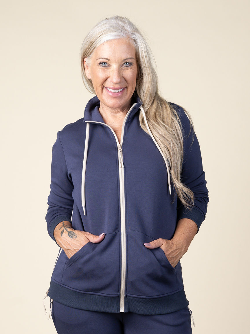 Long Sleeve Zip Up Mock Neck Jacket Image 3