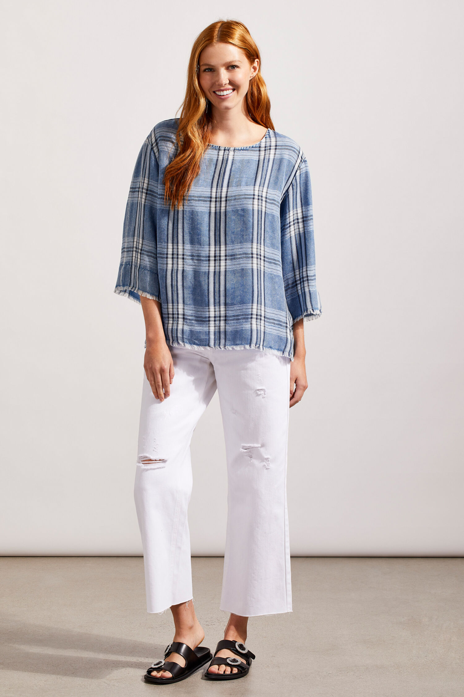 Plaid Tencel Blouse w/ Fringe Image 3