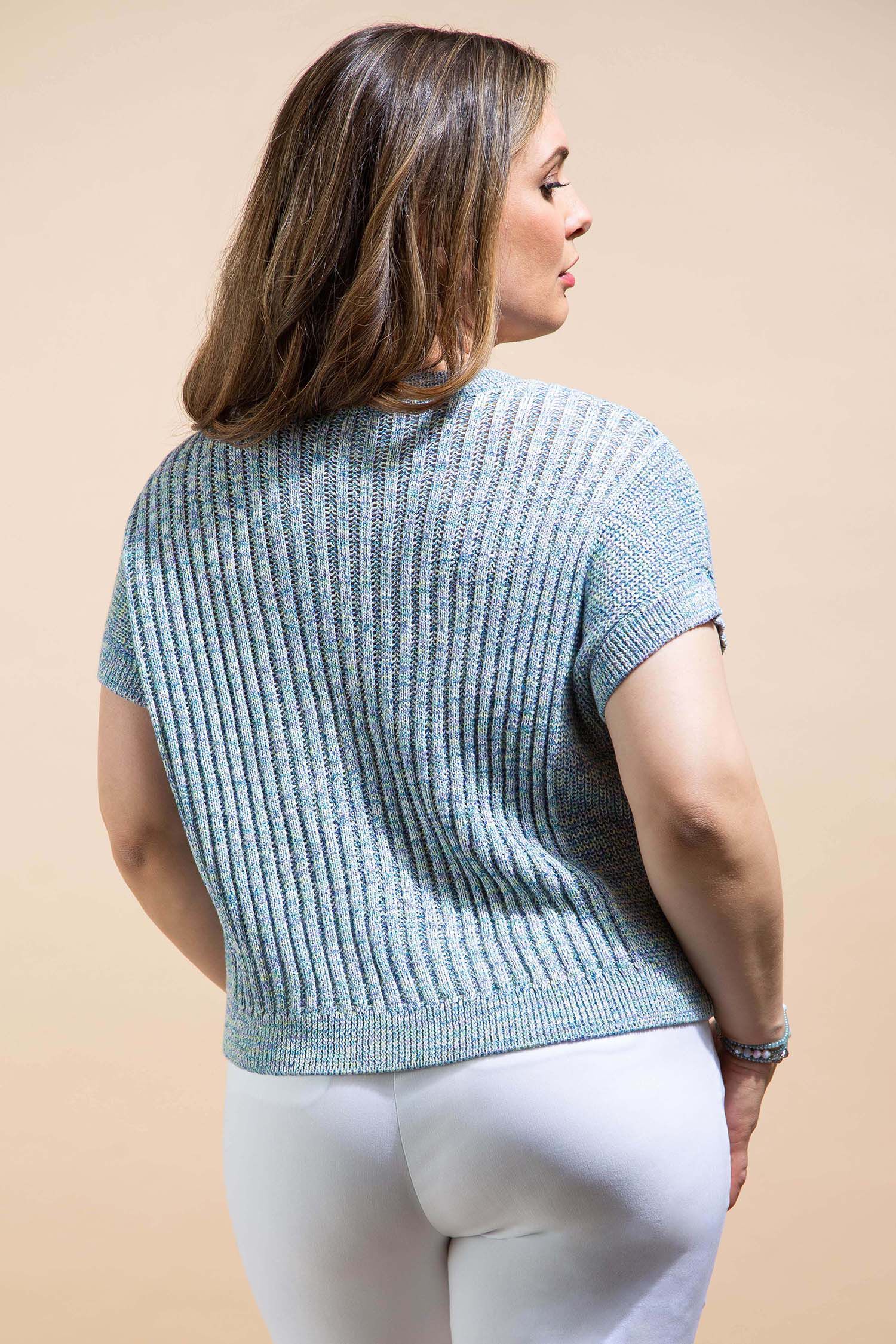 Short Sleeve Space Dyed Ribbed Sweater