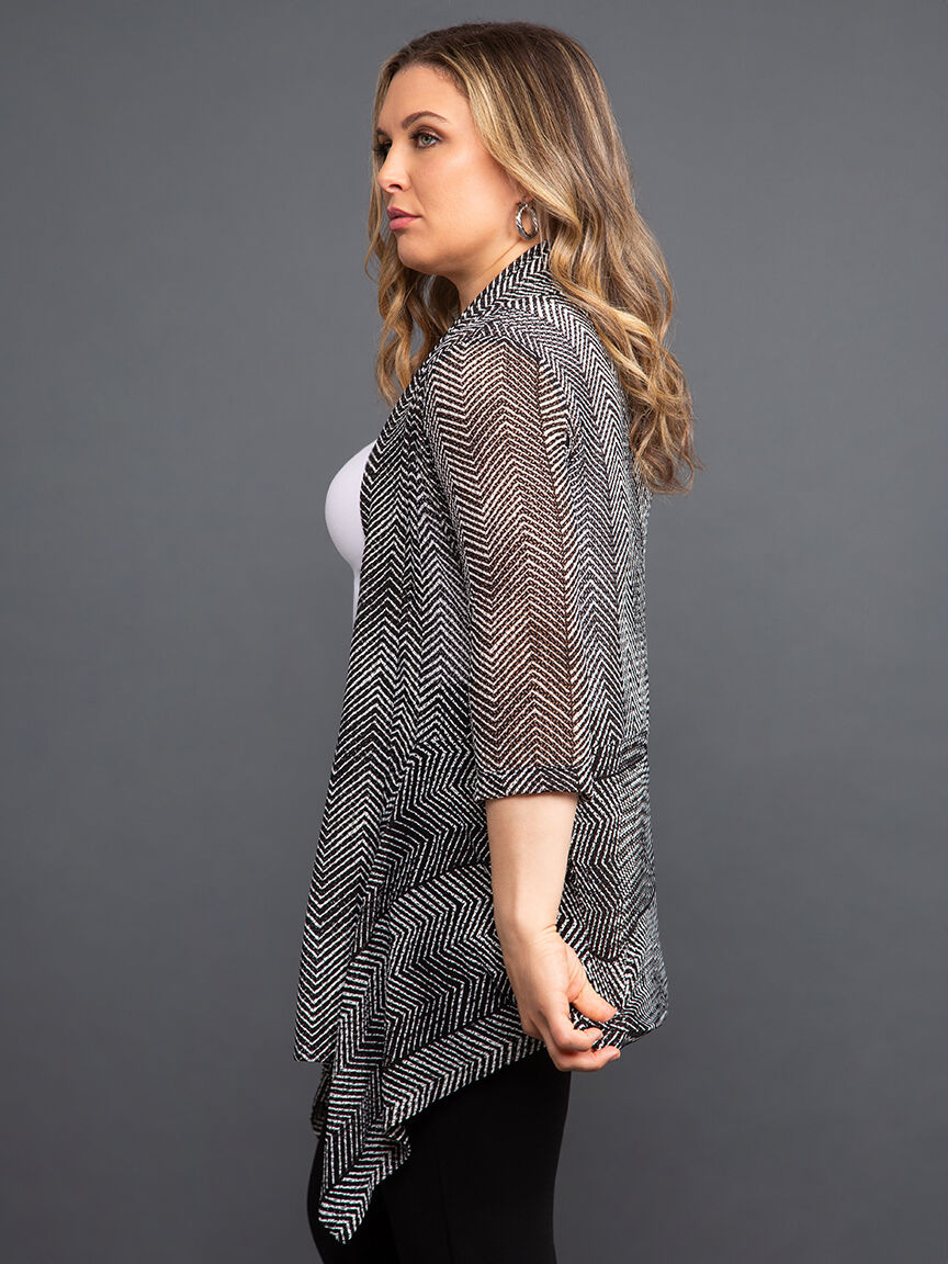 &frac34; Sleeve Mesh Chevron Cardigan Image 3