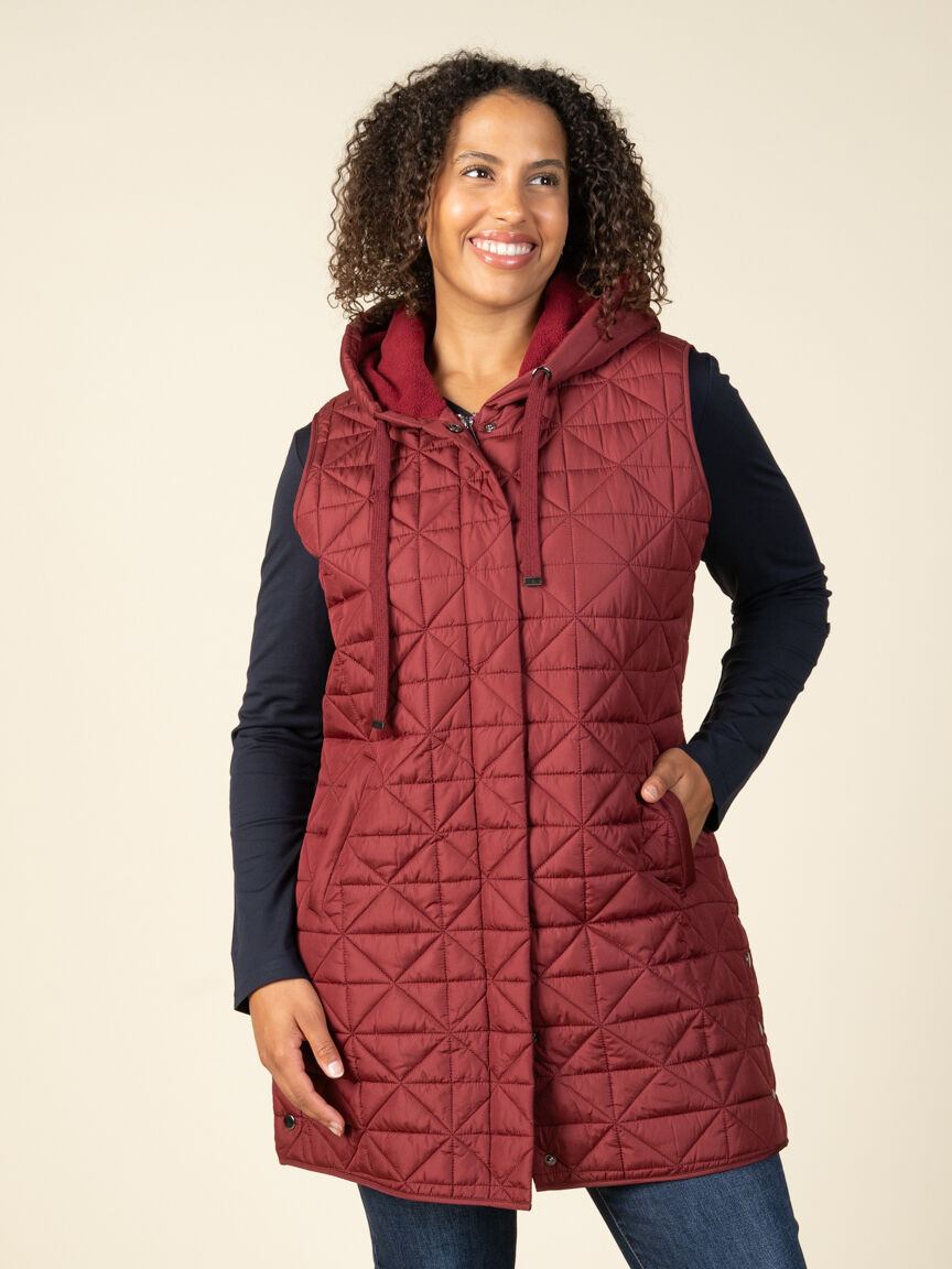 Quilted Long Hooded Vest Image 6